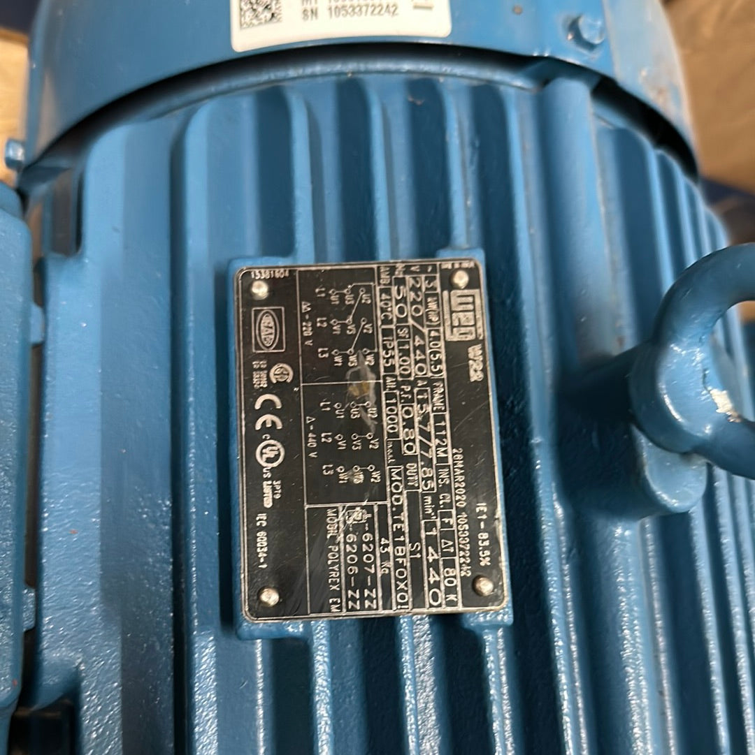 WEG 5.5HP 1500RPM 112M 220/440V 3PH 50Hz Cast Iron Motor